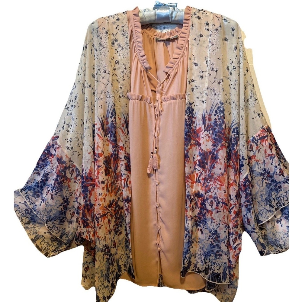 Daniel Rainn Sleeveless Ruffle Collar Blouse 2X & Floral Cardigan Lightweight